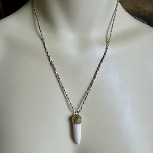 Vintage Pendant Necklace 18 Inch Stamped‎ 24K GB Gold Bonded Chain Marble Tusk